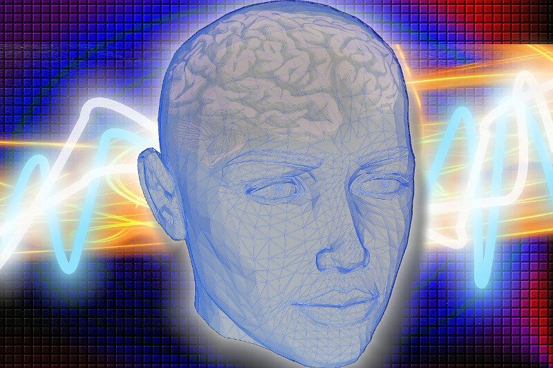 Grafische Darstellung eines Kopfes mit Gehirn
