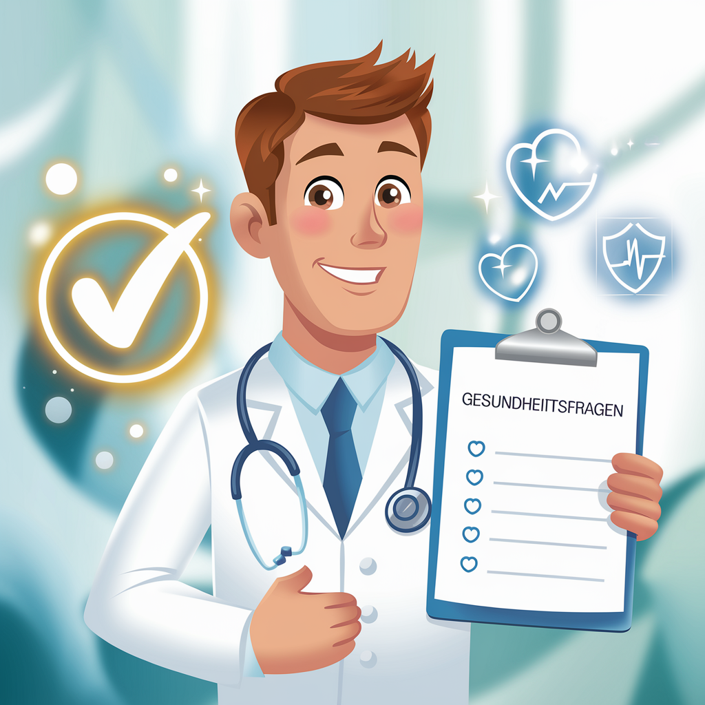 Ein Arzt mit Klemmbrett notiert Antworten zu Gesundheitsfragen