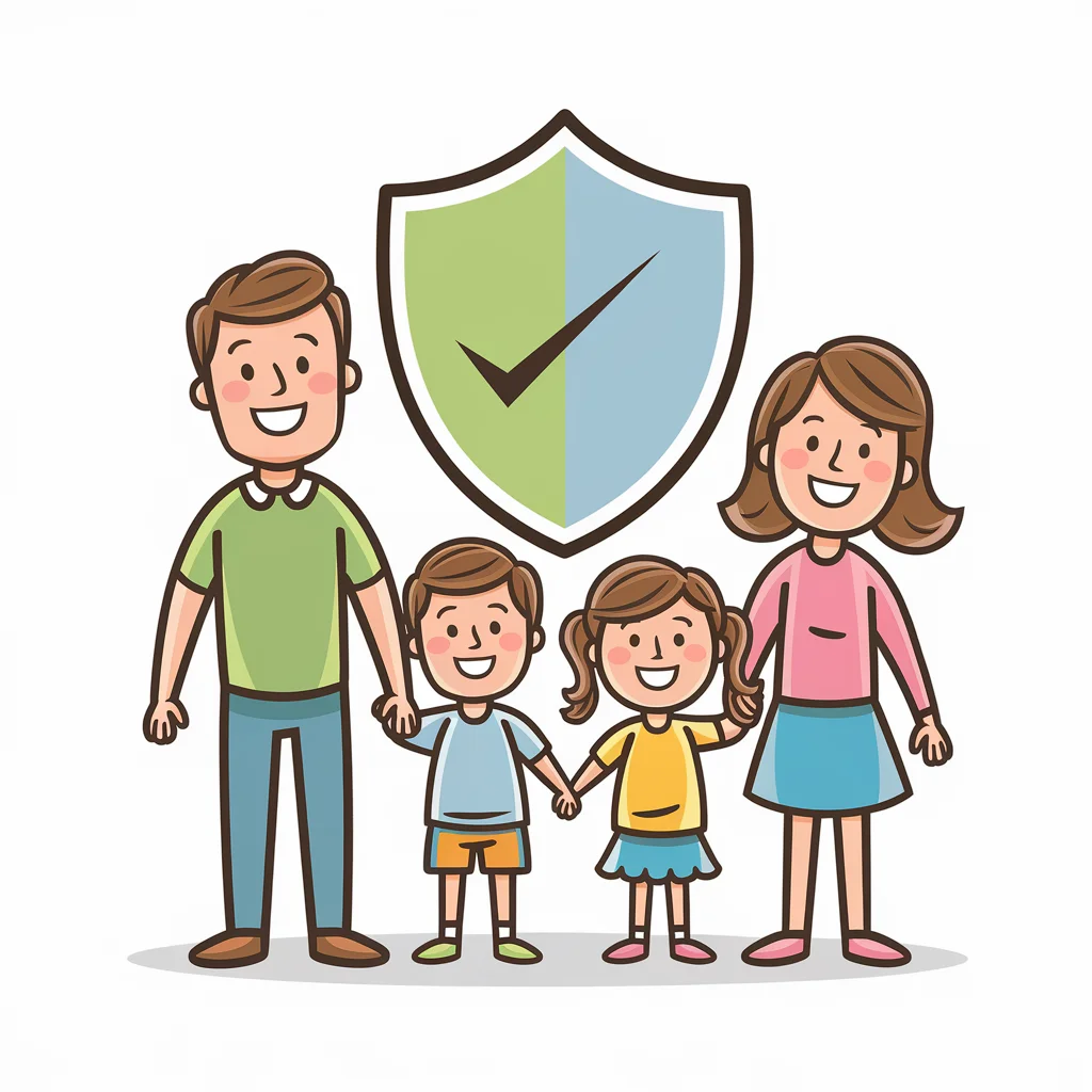 Glückliche Familie mit Schutzschild-Symbol
