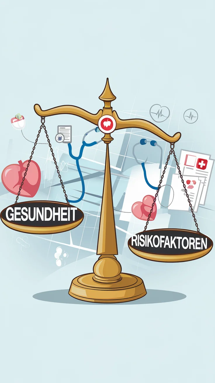 eine Waage, die zwischen Gesundheit und Risikofaktoren abwägt