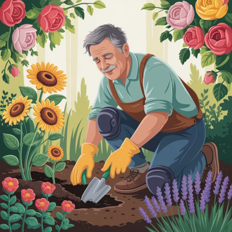 ein Mann der seinen Garten pflegt