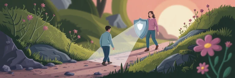 ein Mann geht einer anderen Person entgegen, die ein Schutzschild in der Hand hält